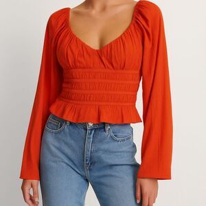 Topshop Long Sleeve Peplum Blouse Orange Size 4